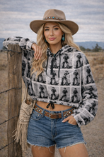 Load image into Gallery viewer, Cropped Hoodie With All Over Vintage Cowboy Design