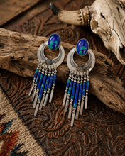 Load image into Gallery viewer, Blue Green Concho Fringe Earrings