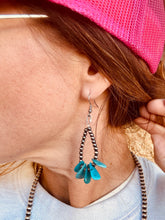 Load image into Gallery viewer, Navajo Pearl Teardrop Earrings + Turquoise Peddles