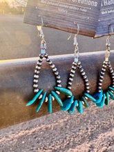 Load image into Gallery viewer, Navajo Pearl Teardrop Earrings + Turquoise Peddles