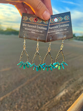 Load image into Gallery viewer, Navajo Pearl Teardrop Earrings + Turquoise Peddles