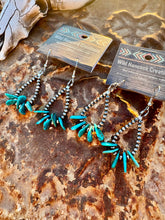 Load image into Gallery viewer, Navajo Pearl Teardrop Earrings + Turquoise Peddles