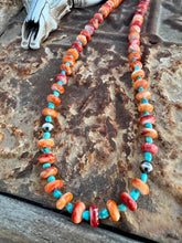 Load image into Gallery viewer, 10mm Orange Spiny Oyster Necklace with Turquoise Nuggets