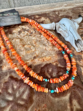 Load image into Gallery viewer, Orange Spiny Oyster Chip Necklace + Turquoise