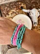 Load image into Gallery viewer, Faux Turquoise Bracelet With Pink Stackers