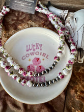 Load image into Gallery viewer, Purple Willow Porcelain Necklace With Navajo Pearls