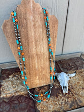 Load image into Gallery viewer, 35" Navajo Pearl Necklace With Orange Spiny Oyster & Turquoise
