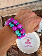 Load image into Gallery viewer, XL Purple Agate Bracelet with Faux Turquoise
