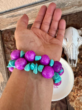 Load image into Gallery viewer, XL Purple Agate Bracelet with Faux Turquoise