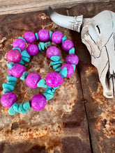 Load image into Gallery viewer, XL Purple Agate Bracelet with Faux Turquoise
