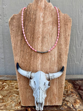 Load image into Gallery viewer, Pink Barrel Coral Necklace With Navajo Pearls