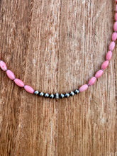 Load image into Gallery viewer, Pink Barrel Coral Necklace With Navajo Pearls