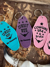 Load image into Gallery viewer, Cowgirl Era + Cowboy Wife Keychain