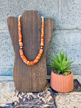 Load image into Gallery viewer, Big Graduated Orange Spiny Oyster Necklace With Navajo Pearls