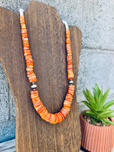 Load image into Gallery viewer, Big Graduated Orange Spiny Oyster Necklace With Navajo Pearls