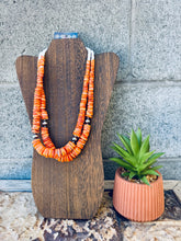 Load image into Gallery viewer, Big Graduated Orange Spiny Oyster Necklace With Navajo Pearls