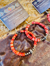 Load image into Gallery viewer, Mini Spiny Oyster Hoop Earrings With Navajo Pearls