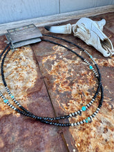 Load image into Gallery viewer, Sparkle Black Tourmaline With Navajo Pearls & Turquoise