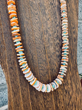 Load image into Gallery viewer, Orange Disc Spiny Oyster Necklace Lace with Turquoise Nuggets #5