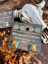 Load image into Gallery viewer, Square Mohave Turquoise & Spiny Oyster Stud Earrings