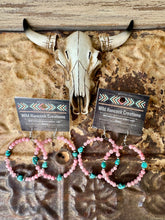 Load image into Gallery viewer, Rose Quartz Hoops With Genuine Turquoise & Navajo Pearls