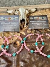 Load image into Gallery viewer, Rose Quartz Hoops With Genuine Turquoise & Navajo Pearls