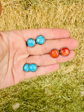 Load image into Gallery viewer, Genuine Kingman Turquoise Studs Or Orange Spiny Oyster Stud Earrings