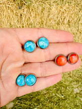 Load image into Gallery viewer, Genuine Kingman Turquoise Studs Or Orange Spiny Oyster Stud Earrings