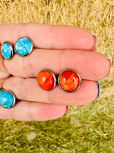 Load image into Gallery viewer, Genuine Kingman Turquoise Studs Or Orange Spiny Oyster Stud Earrings