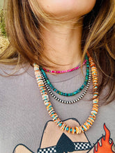 Load image into Gallery viewer, Orange Disc Spiny Oyster Necklace Lace with Turquoise Nuggets #5