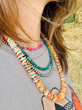 Load image into Gallery viewer, Orange Disc Spiny Oyster Necklace Lace with Turquoise Nuggets #5