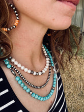 Load image into Gallery viewer, Kingman Turquoise Necklace With 8MM Navajo Pearls & Torpedo's