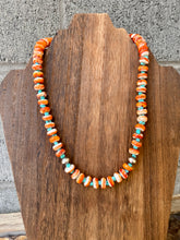 Load image into Gallery viewer, 10mm Orange Spiny Oyster Necklace with Turquoise Nuggets