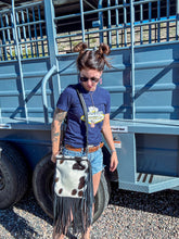 Load image into Gallery viewer, Classic Black & White Cowhide Crossbody Purse