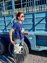 Load image into Gallery viewer, Classic Black & White Cowhide Crossbody Purse