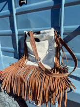 Load image into Gallery viewer, Brown & White Cowhide Fringe Purse
