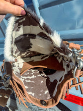 Load image into Gallery viewer, Brown & White Cowhide Fringe Purse