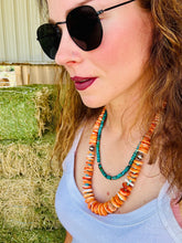Load image into Gallery viewer, Gigantic Orange Spiny Oyster Necklace With Turquoise Nuggets