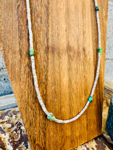Load image into Gallery viewer, Oyster Shell Necklace With Green Turquoise Nuggets