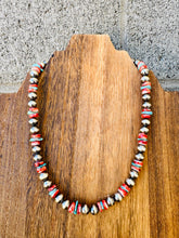 Load image into Gallery viewer, 8MM Navajo Pearl Necklace With Spiny Oyster & Turquoise