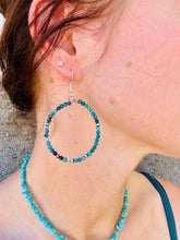 Load image into Gallery viewer, Chrysocolla Hoop Earrings With Navajo Pearls