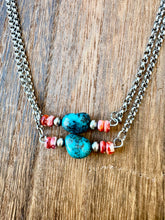 Load image into Gallery viewer, Turquoise & Navajo Pearl & Orange Spiny Oyster Choker