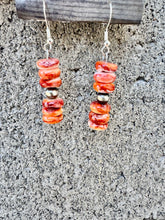 Load image into Gallery viewer, Orange Spiny Oyster Earrings With Navajo Pearls
