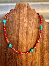 Load image into Gallery viewer, Orange Spiny Oyster Necklace With Turquoise & Navajo Pearls