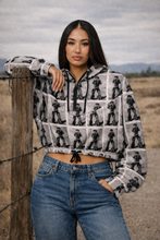 Load image into Gallery viewer, Cropped Hoodie With All Over Vintage Cowboy Design
