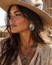 Load image into Gallery viewer, Large Concho Statement Earrings With Turquoise Center
