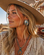 Load image into Gallery viewer, Large Concho Statement Earrings With Turquoise Center
