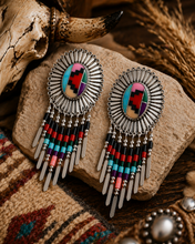 Load image into Gallery viewer, Mosaic Southwestern Concho Fringe Earrings
