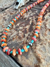 Load image into Gallery viewer, 10mm Orange Spiny Oyster Necklace with Turquoise Nuggets

