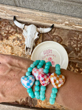 Load image into Gallery viewer, Aqua Agate &amp; Checkered Hearts Bracelet
